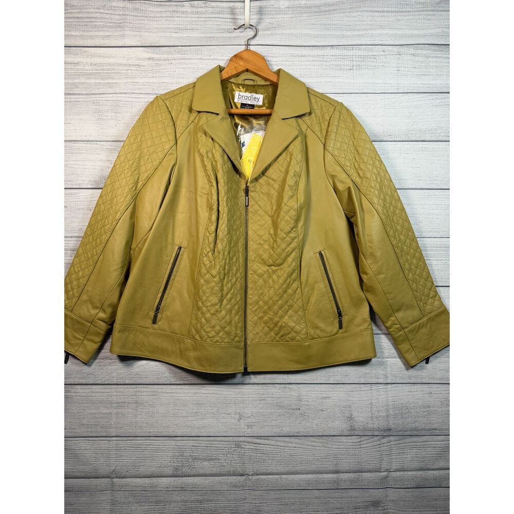 NWT Bradley Bayou Women's 1X Olive Quilted Genuine Leather Jacket Bin B